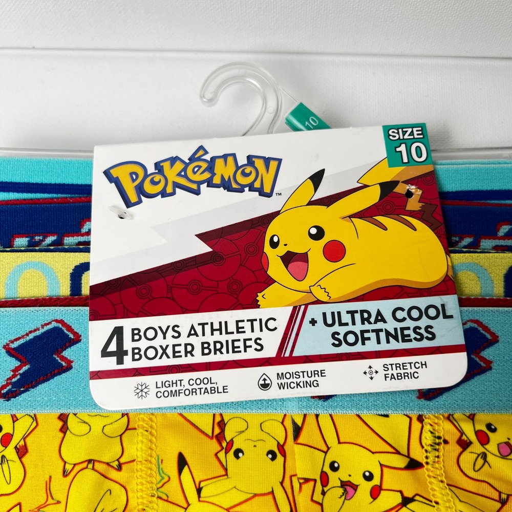 Pokemon Boys Athletic Boxer Briefs 4-Pack Pikachu Poke Ball Size 10 New 022
